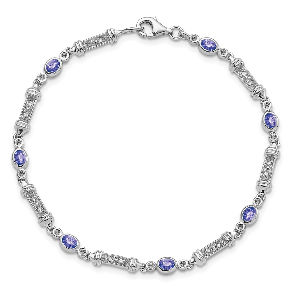 Sterling Silver Rhodium-plated Tanzanite and Diamond Bracelet (QX855TZ)