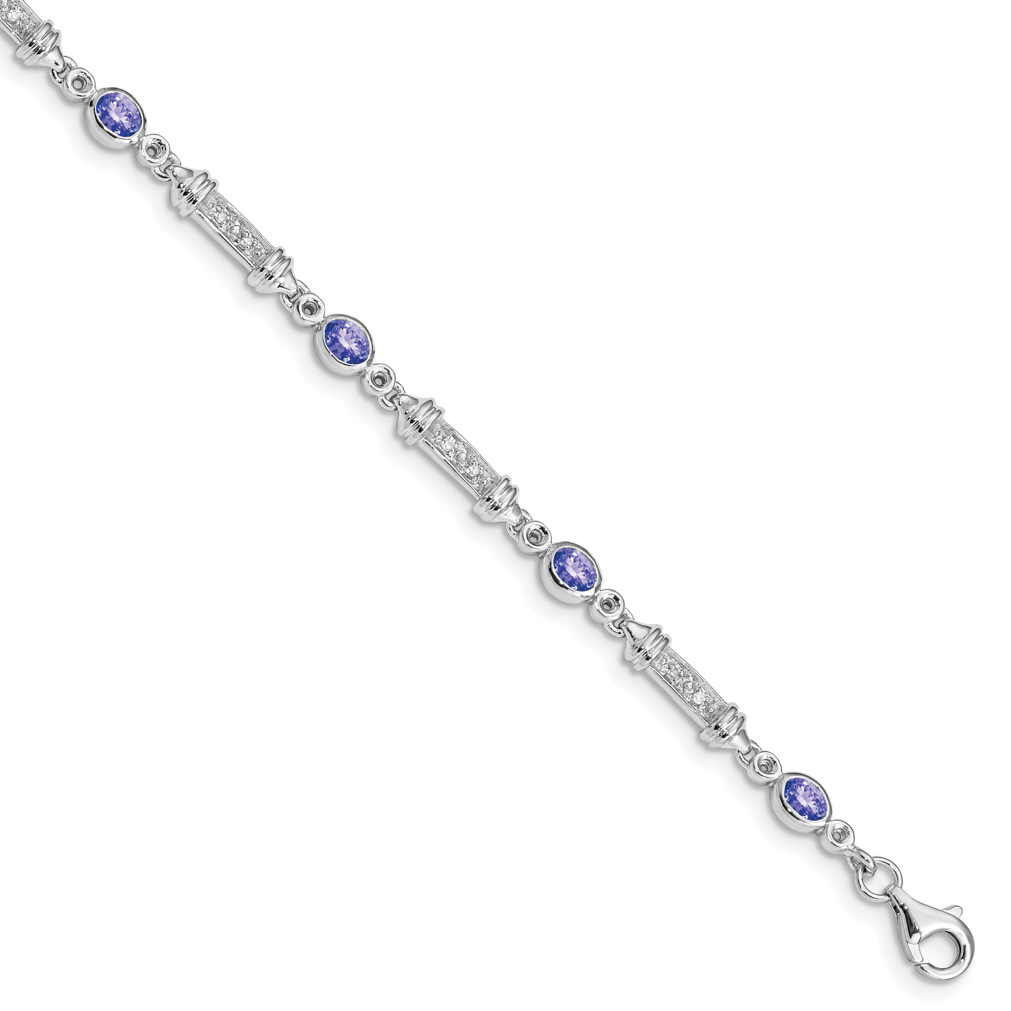Sterling Silver Rhodium-plated Tanzanite and Diamond Bracelet (QX855TZ)