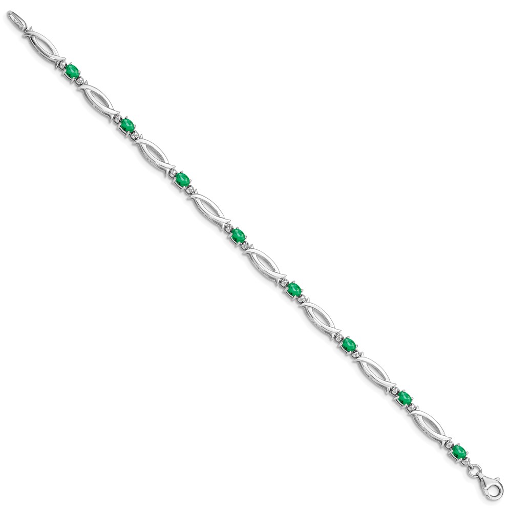 Sterling Silver Rhodium-plated Emerald and Diamond Bracelet (QX856E)