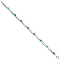 Sterling Silver Rhodium-plated Emerald and Diamond Bracelet view 2