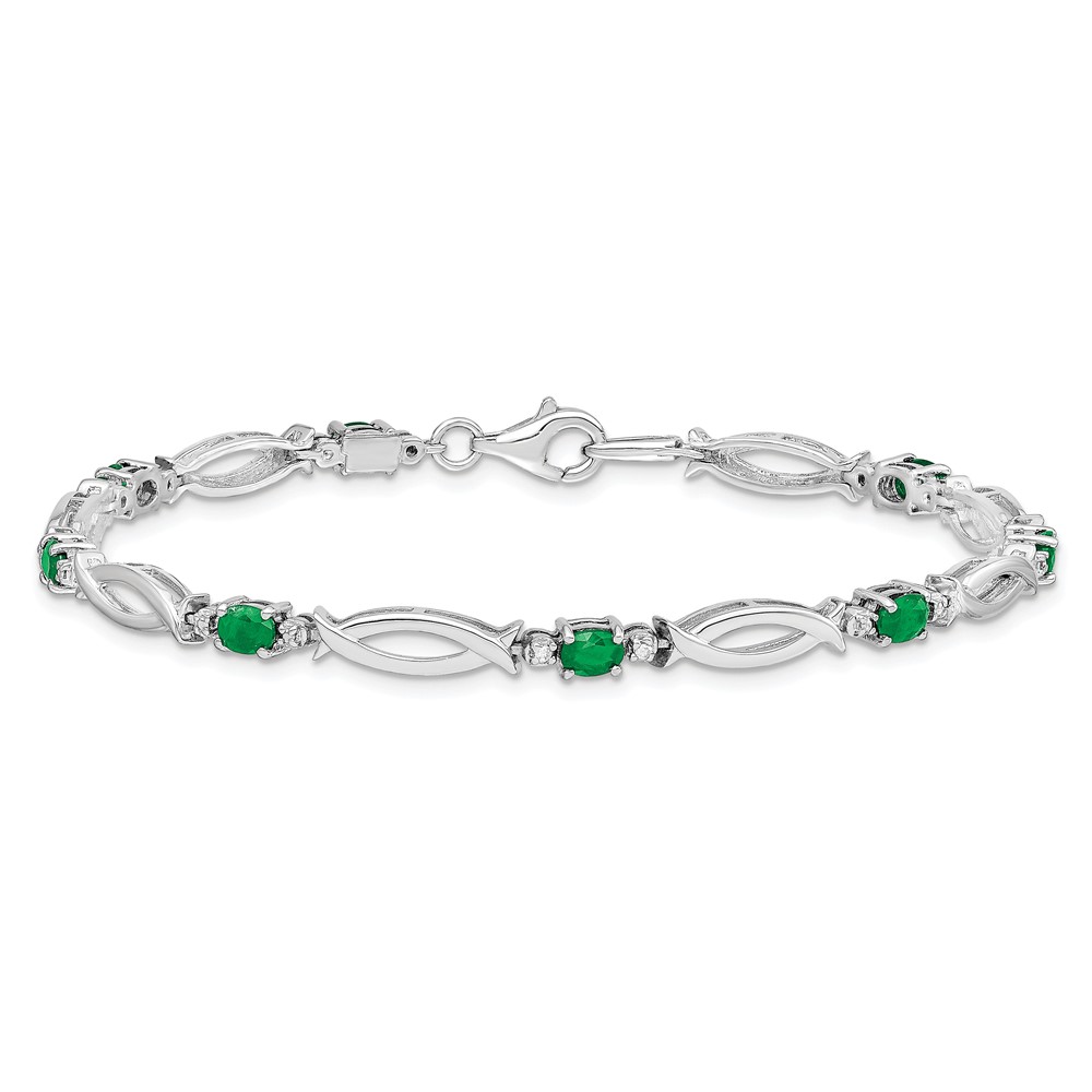 Sterling Silver Rhodium-plated Emerald and Diamond Bracelet (QX856E)