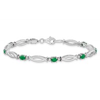 Sterling Silver Rhodium-plated Emerald and Diamond Bracelet view 4