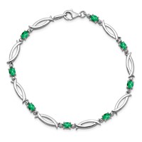 Sterling Silver Rhodium-plated Emerald and Diamond Bracelet view 5