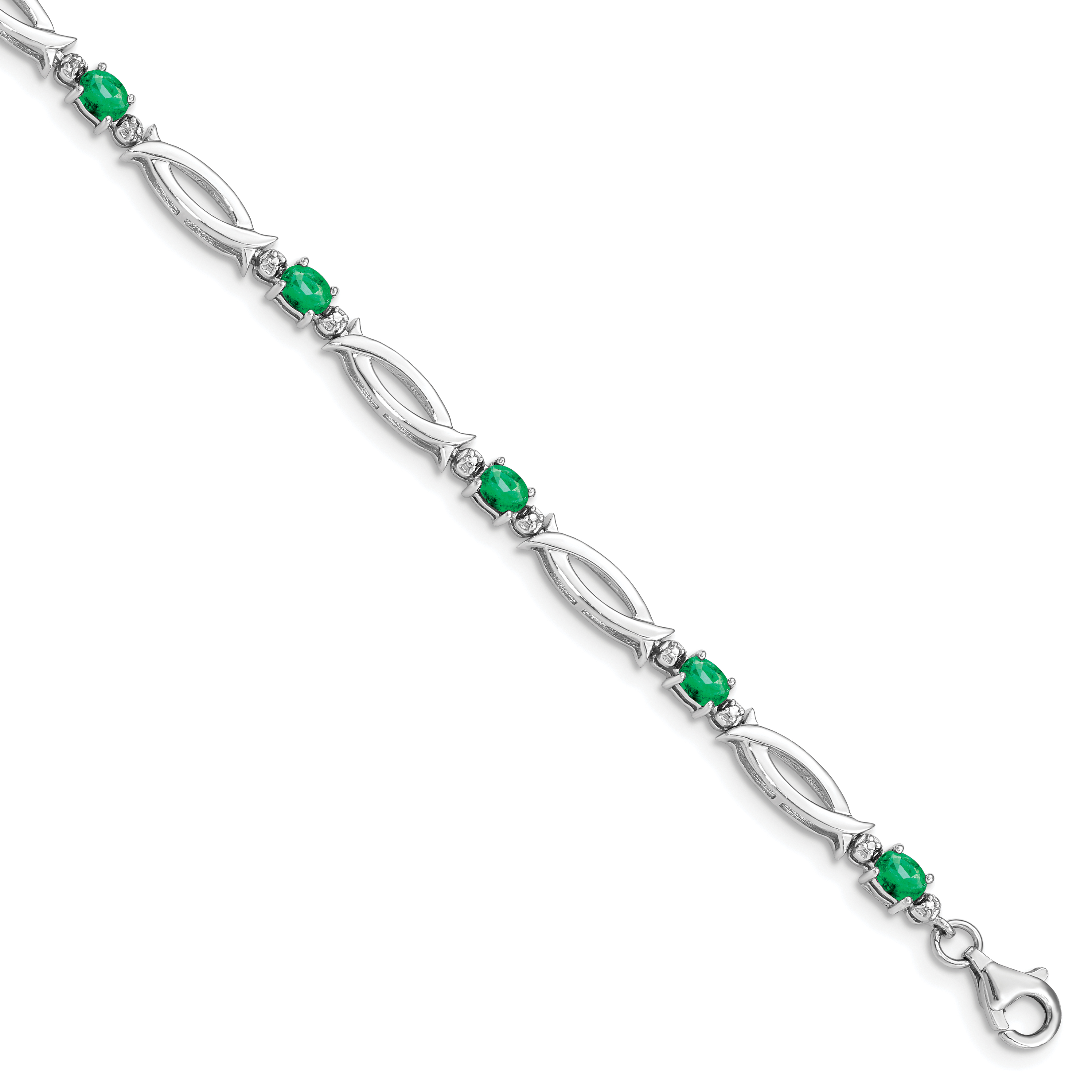 Sterling Silver Rhodium-plated Emerald and Diamond Bracelet (QX856E)