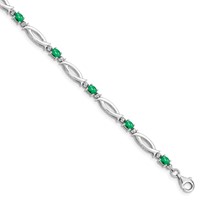 Sterling Silver Rhodium-plated Emerald and Diamond Bracelet view 1