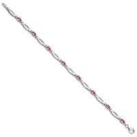 Sterling Silver Rhodium-plated Pink Tourmaline and Diamond Bracelet view 2