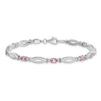 Sterling Silver Rhodium-plated Pink Tourmaline and Diamond Bracelet view 4