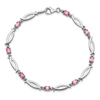 Sterling Silver Rhodium-plated Pink Tourmaline and Diamond Bracelet view 5