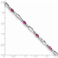 Sterling Silver Rhodium-plated Pink Tourmaline and Diamond Bracelet view 3