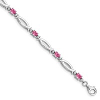 Sterling Silver Rhodium-plated Pink Tourmaline and Diamond Bracelet view 1