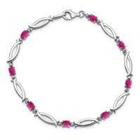 Sterling Silver Rhodium-plated Composite Ruby and Diamond Bracelet view 5