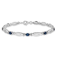 Sterling Silver Rhodium-plated Sapphire and Diamond Bracelet view 4