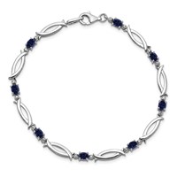 Sterling Silver Rhodium-plated Sapphire and Diamond Bracelet view 5