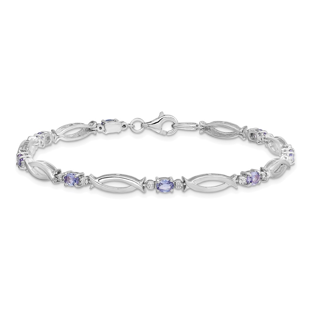Sterling Silver Rhodium-plated Tanzanite and Diamond Bracelet (QX856TZ)