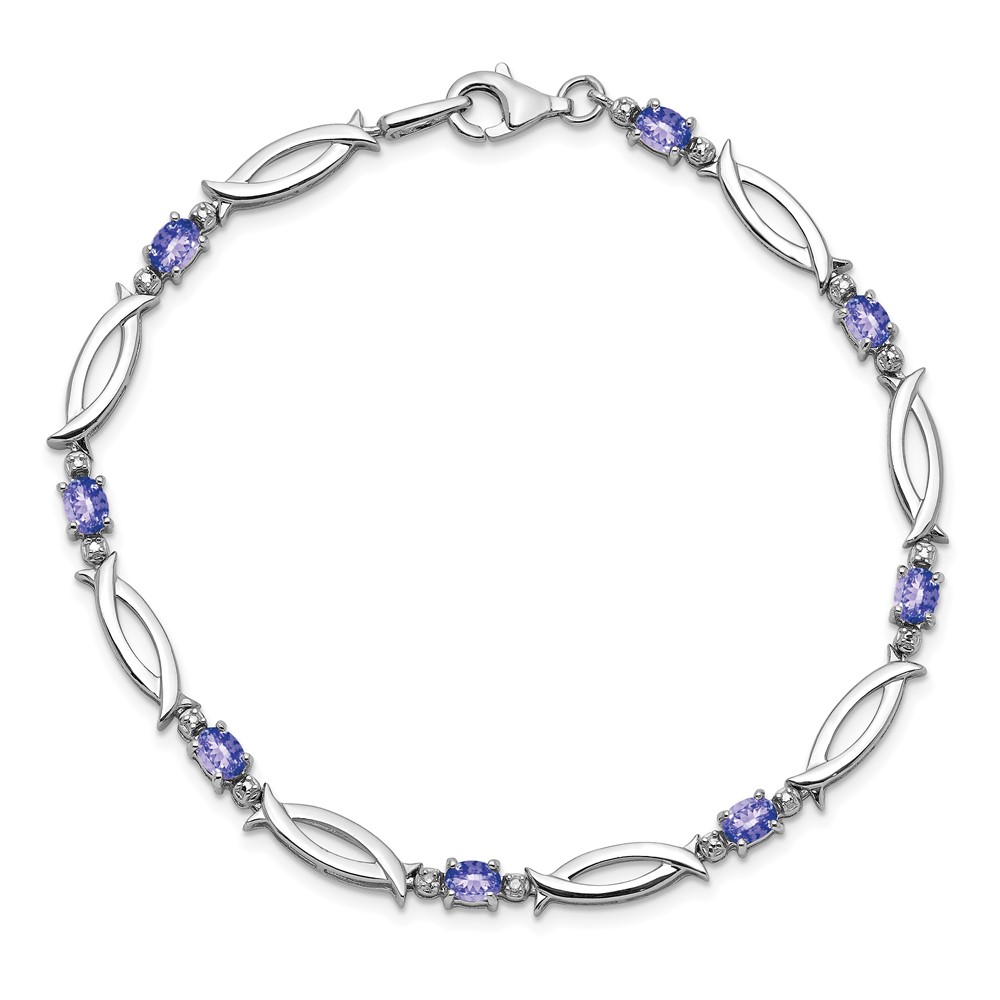 Sterling Silver Rhodium-plated Tanzanite and Diamond Bracelet (QX856TZ)