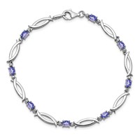Sterling Silver Rhodium-plated Tanzanite and Diamond Bracelet view 5