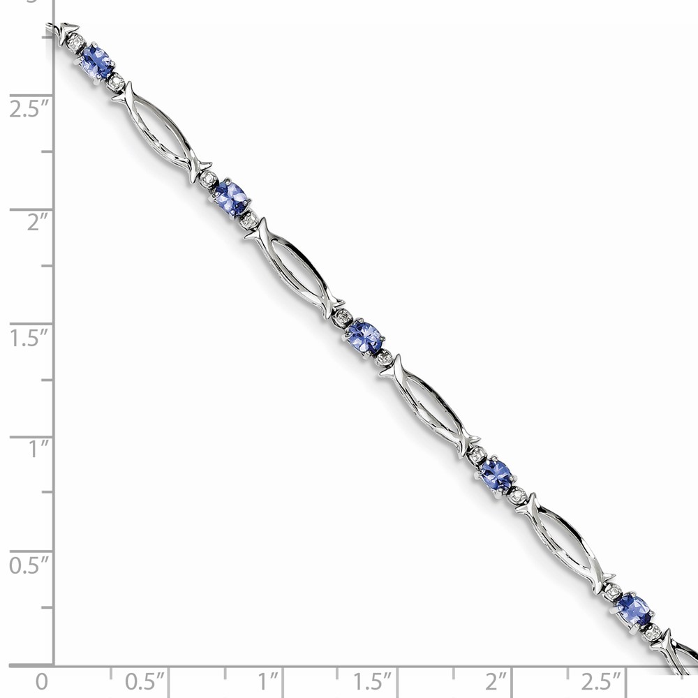 Sterling Silver Rhodium-plated Tanzanite and Diamond Bracelet (QX856TZ)
