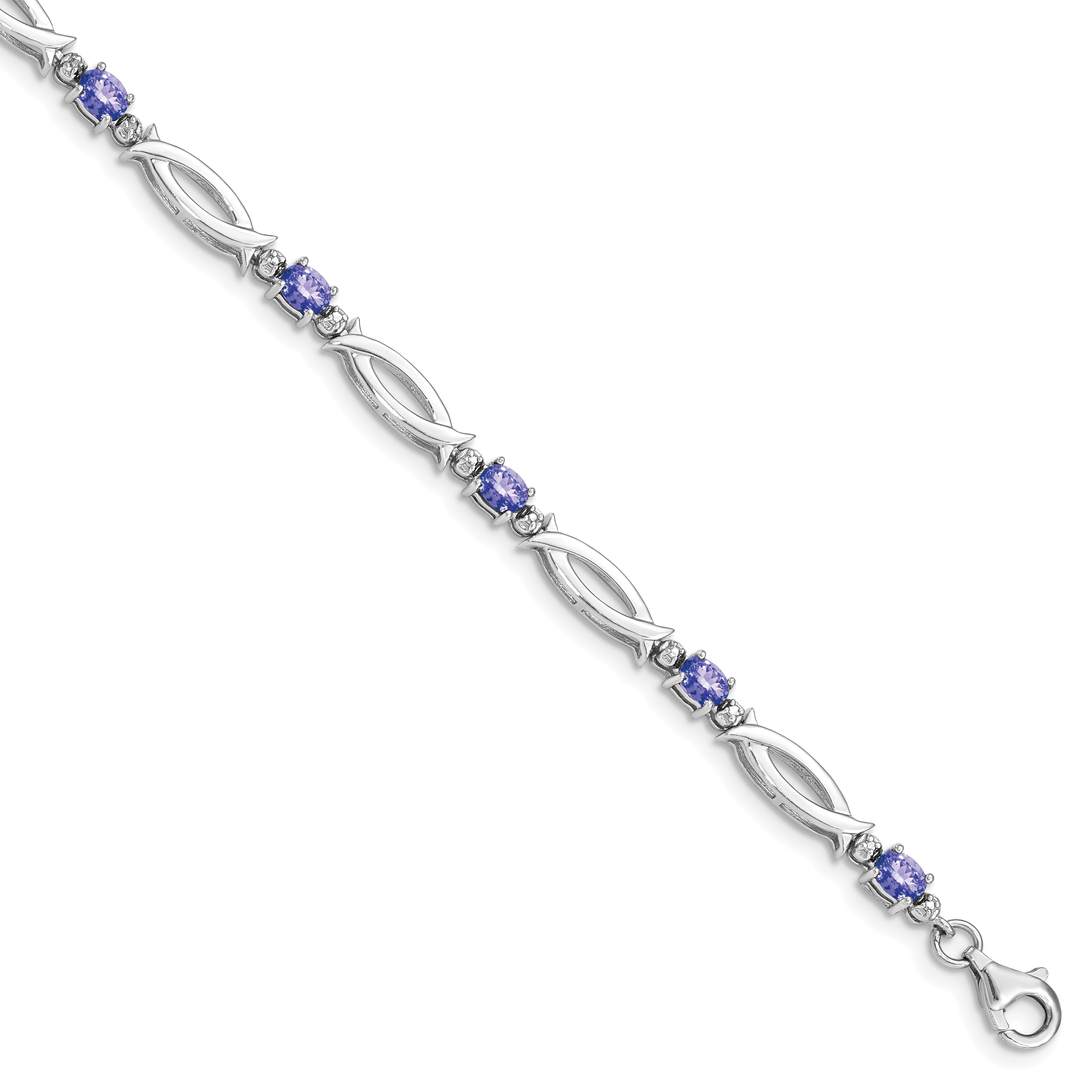 Sterling Silver Rhodium-plated Tanzanite and Diamond Bracelet (QX856TZ)