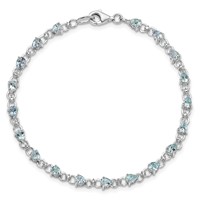 Sterling Silver Rhodium-plated Aquamarine and Diamond Bracelet view 5