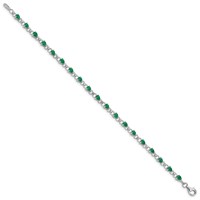Sterling Silver Rhodium-plated Emerald and Diamond Bracelet view 2