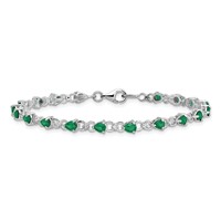 Sterling Silver Rhodium-plated Emerald and Diamond Bracelet view 4