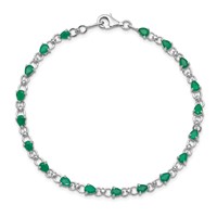 Sterling Silver Rhodium-plated Emerald and Diamond Bracelet view 5