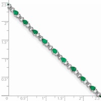 Sterling Silver Rhodium-plated Emerald and Diamond Bracelet view 3