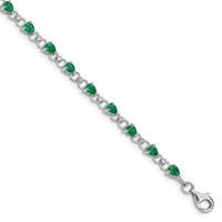 Sterling Silver Rhodium-plated Emerald and Diamond Bracelet view 1
