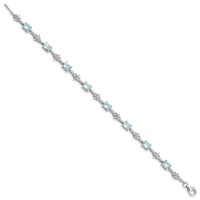 Sterling Silver Rhodium-plated Aquamarine and Diamond Bracelet view 2