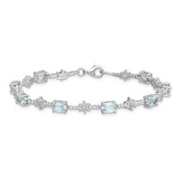 Sterling Silver Rhodium-plated Aquamarine and Diamond Bracelet view 3