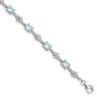 Sterling Silver Rhodium-plated Aquamarine and Diamond Bracelet view 1
