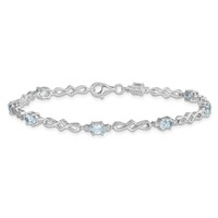 Sterling Silver Rhodium-plated Aquamarine and Diamond Bracelet view 4