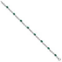 Sterling Silver Rhodium-plated Emerald and Diamond Bracelet view 2
