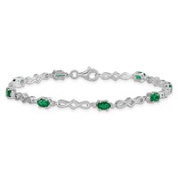 Sterling Silver Rhodium-plated Emerald and Diamond Bracelet view 4