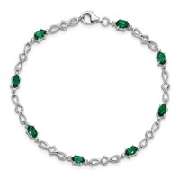 Sterling Silver Rhodium-plated Emerald and Diamond Bracelet view 5