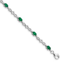 Sterling Silver Rhodium-plated Emerald and Diamond Bracelet view 1