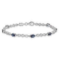 Sterling Silver Rhodium-plated Sapphire and Diamond Bracelet view 4