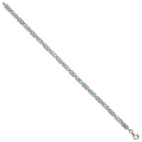 Sterling Silver Rhodium-plated Aquamarine and Diamond Bracelet view 2