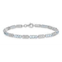 Sterling Silver Rhodium-plated Aquamarine and Diamond Bracelet view 3