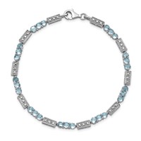 Sterling Silver Rhodium-plated Aquamarine and Diamond Bracelet view 5