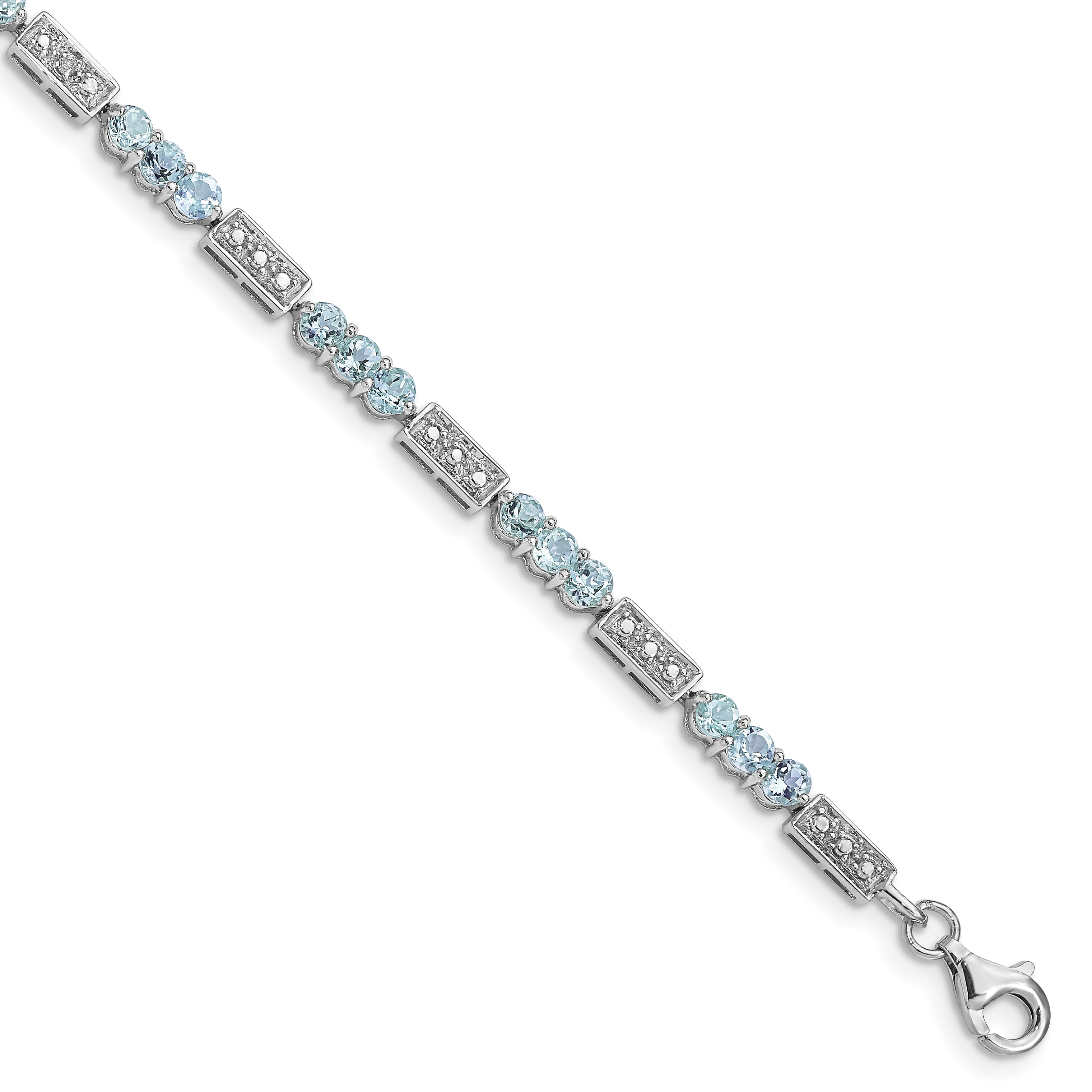 Sterling Silver Rhodium-plated Aquamarine and Diamond Bracelet (QX861AQ)