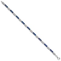 Sterling Silver Rhodium-plated Sapphire and Diamond Bracelet view 2