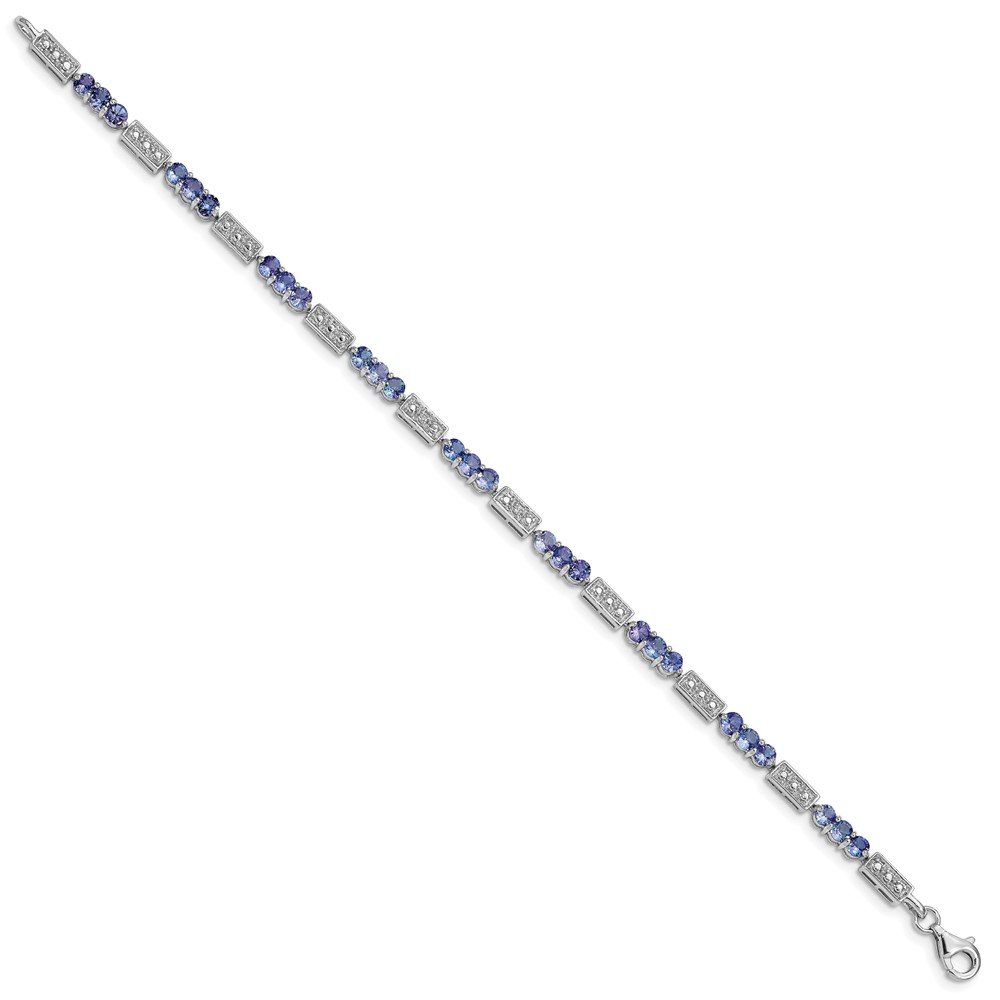 Sterling Silver Rhodium-plated Tanzanite and Diamond Bracelet (QX861TZ)