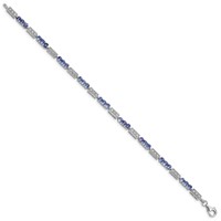 Sterling Silver Rhodium-plated Tanzanite and Diamond Bracelet view 2