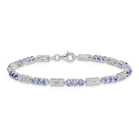 Sterling Silver Rhodium-plated Tanzanite and Diamond Bracelet view 3