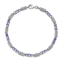 Sterling Silver Rhodium-plated Tanzanite and Diamond Bracelet view 5