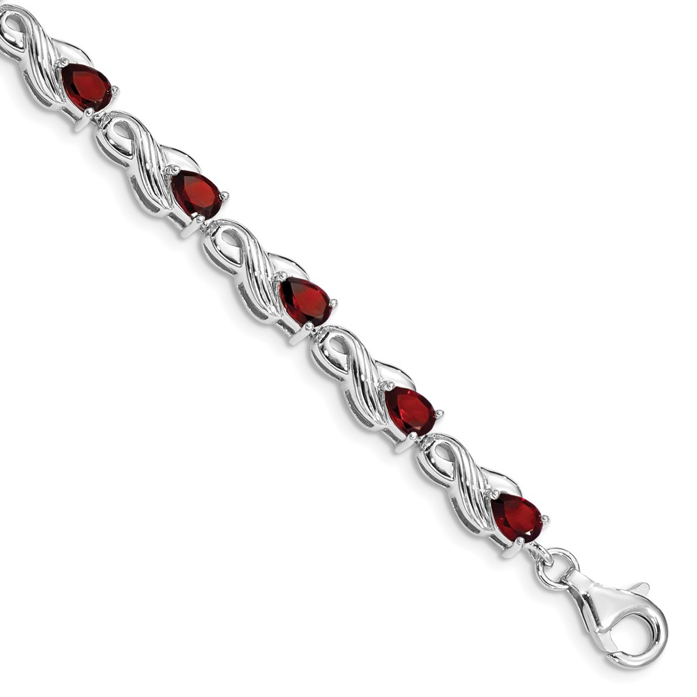 Sterling Silver Rhodium-plated Garnet Bracelet (QX864GA)