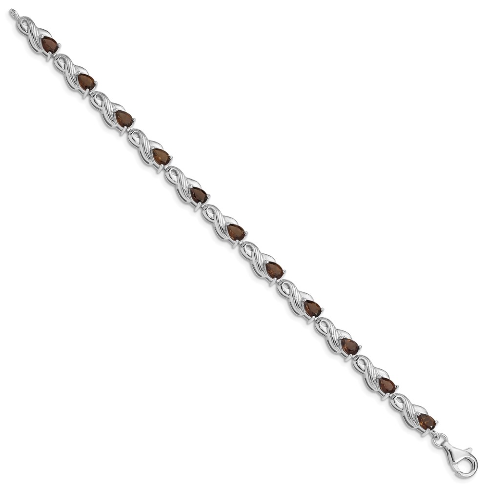 Sterling Silver Rhodium-plated Smoky Quartz Bracelet (QX864SQ)