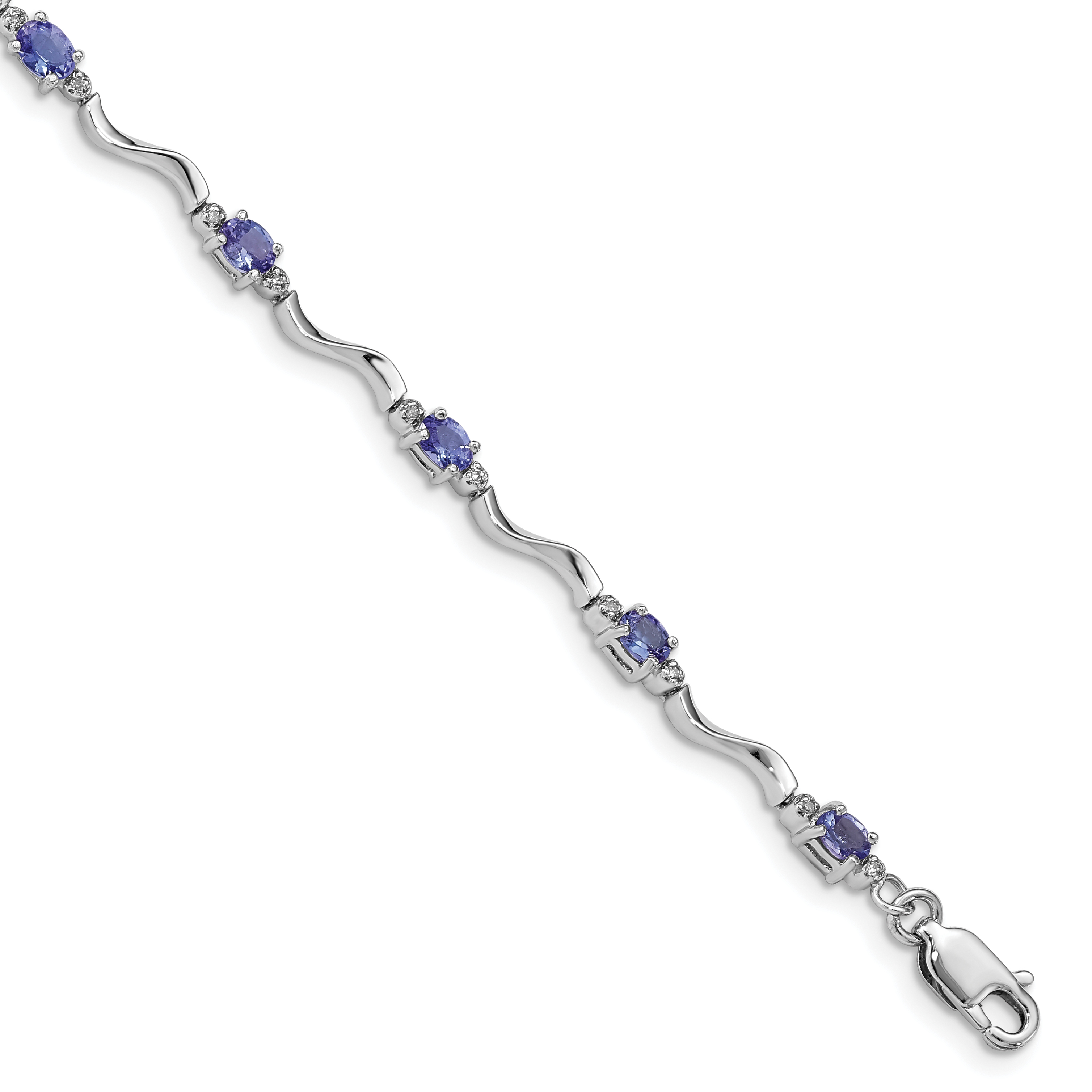 Sterling Silver Rhodium Plated Diamond and Tanzanite Bracelet (QX870TZ)