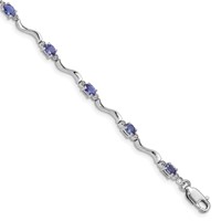 Sterling Silver Rhodium Plated Diamond and Tanzanite Bracelet view 1